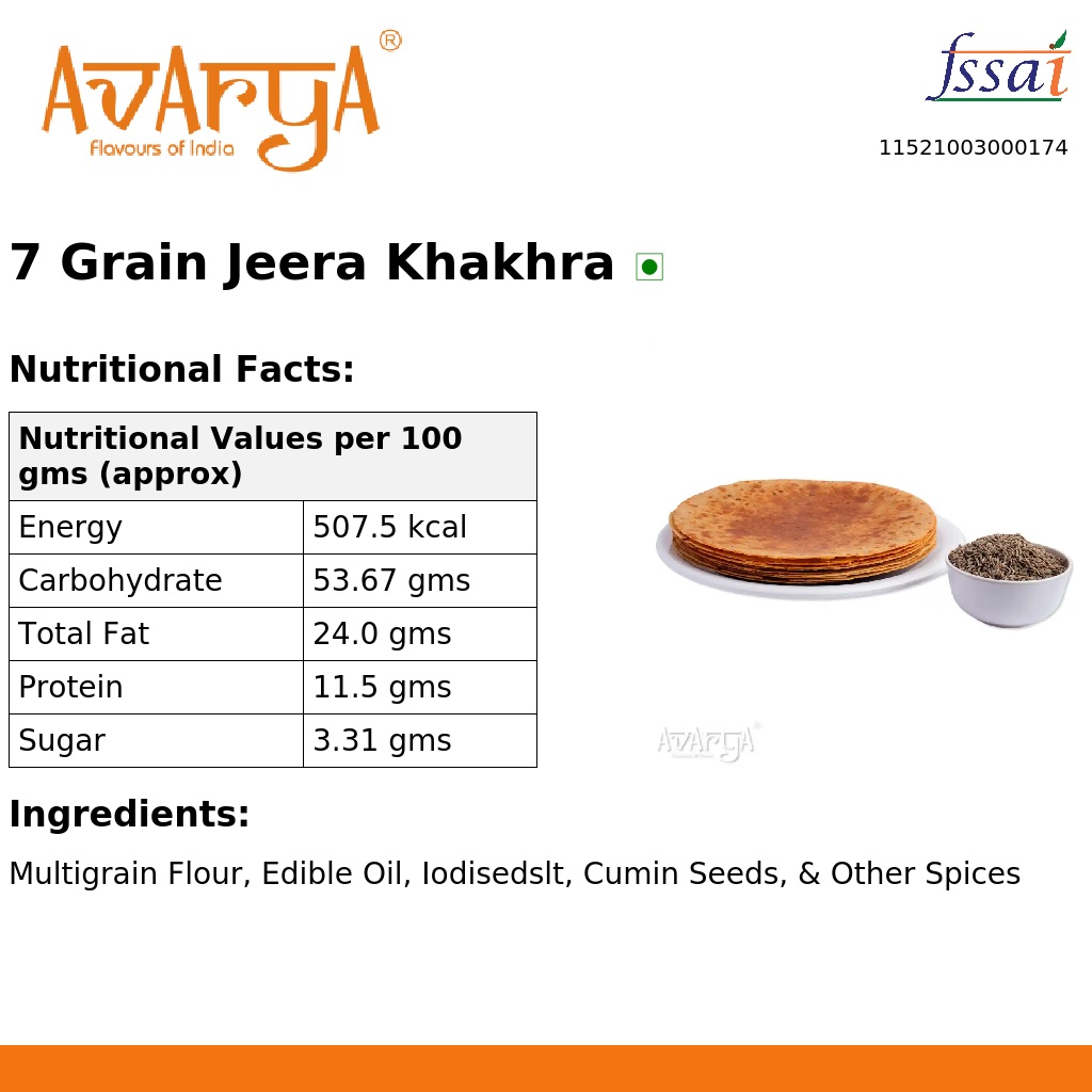 Ingredients And Nutrition Facts Of 7 Grain Jeera Khakhra