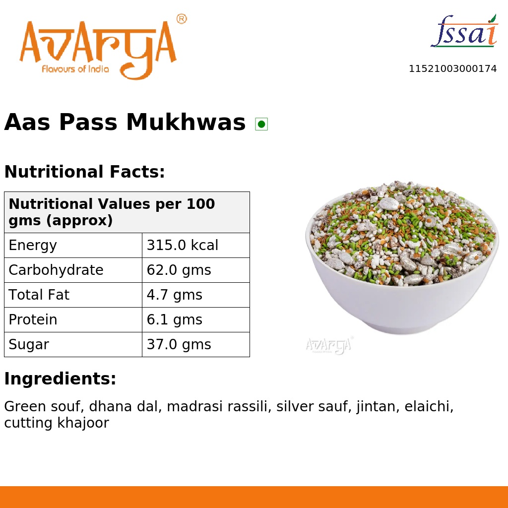 Ingredients And Nutrition Facts Of Aas Pass Mukhwas