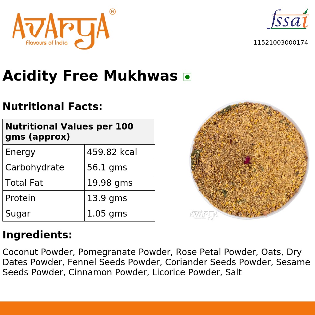 Ingredients And Nutrition Facts Of Acidity Free Mukhwas
