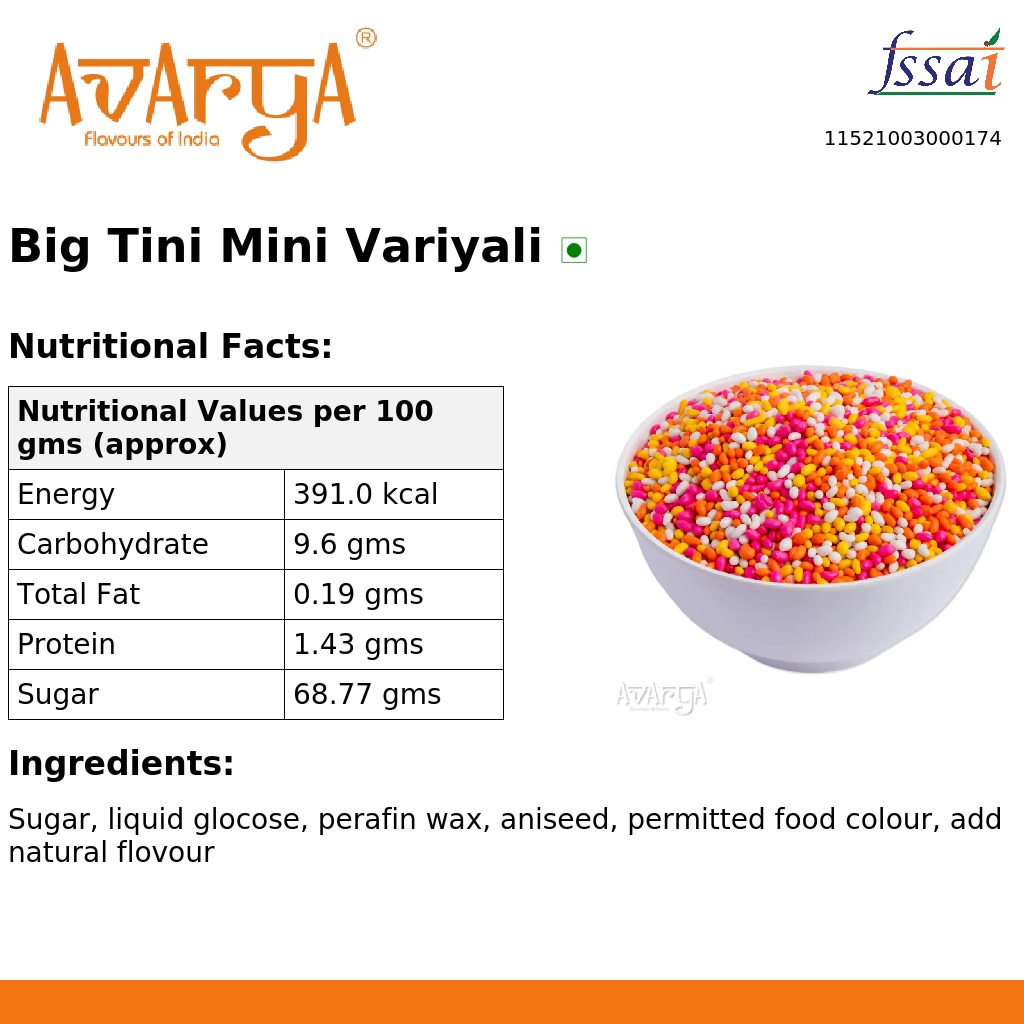 Ingredients And Nutrition Facts Of Big Tini Mini Variyali