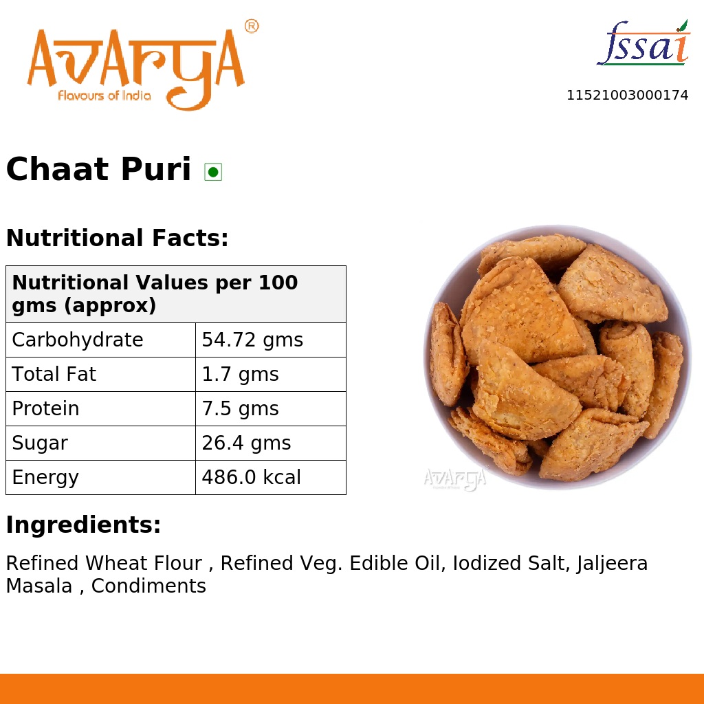 Ingredients And Nutrition Facts Of Chaat Puri