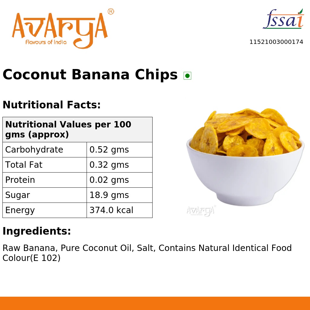 Ingredients And Nutrition Facts Of Coconut Banana Chips
