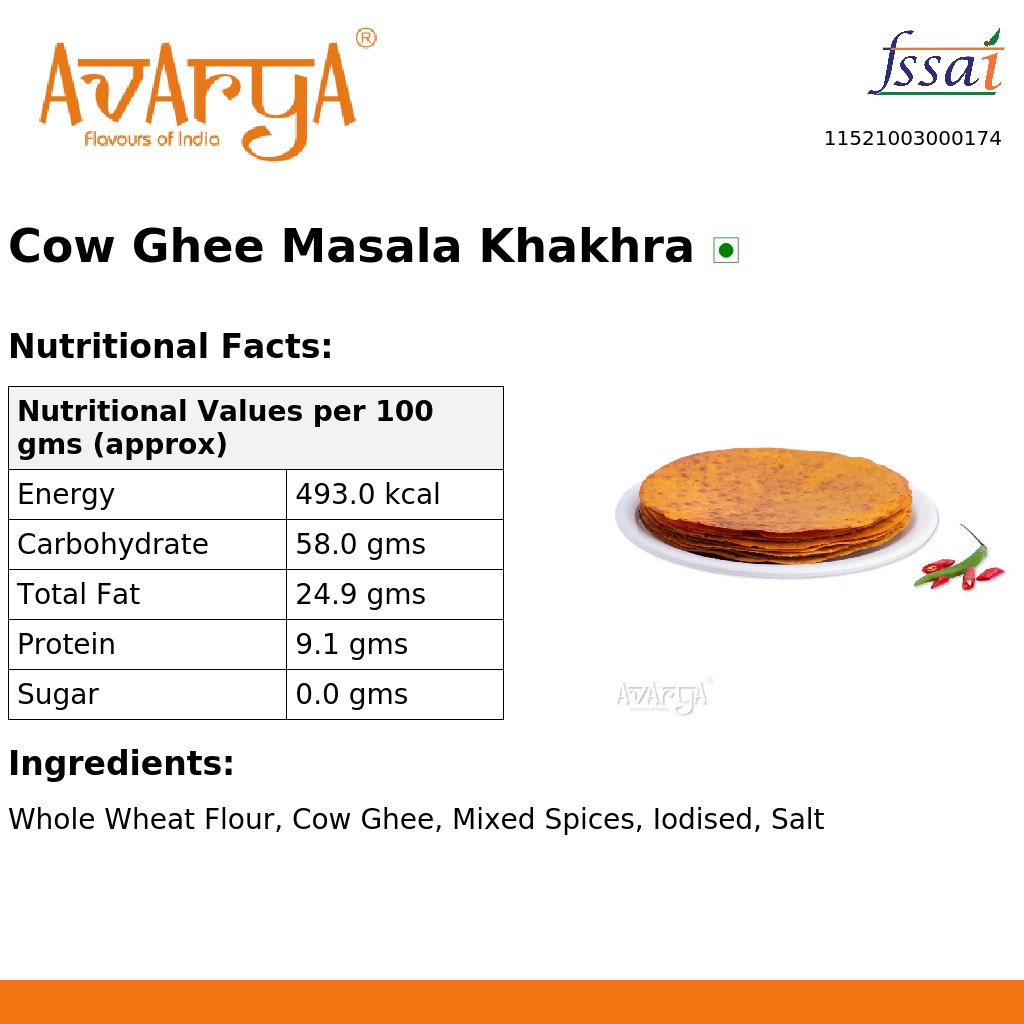 Ingredients And Nutrition Facts Of Cow Ghee Masala Khakhra