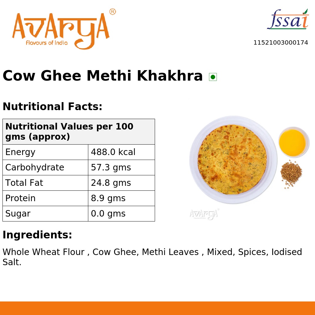 Ingredients And Nutrition Facts Of Cow Ghee Methi Khakhra