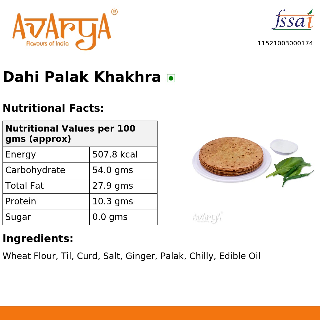 Ingredients And Nutrition Facts Of Dahi Palak Khakhra