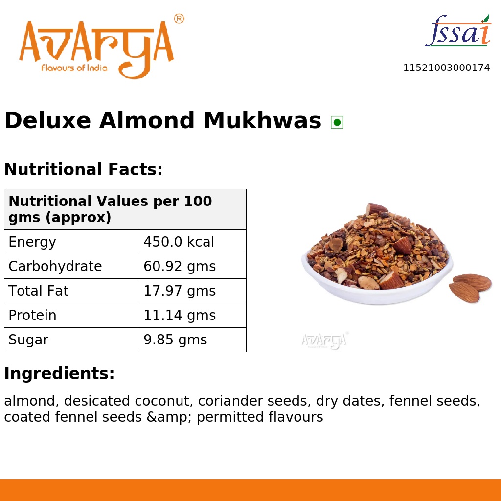 Ingredients And Nutrition Facts Of Deluxe Almond Mukhwas