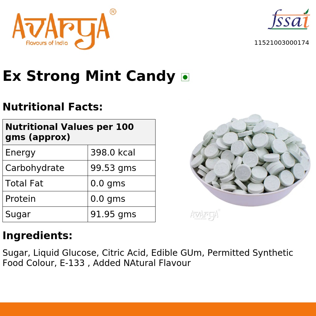 Ingredients And Nutrition Facts Of Ex Strong Mint Candy