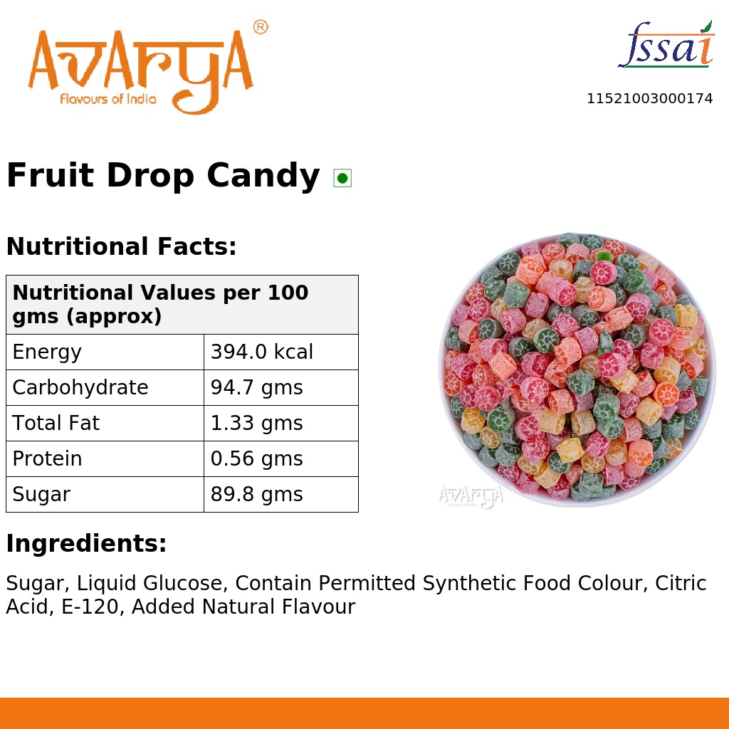 Ingredients And Nutrition Facts Of Fruit Drop Candy