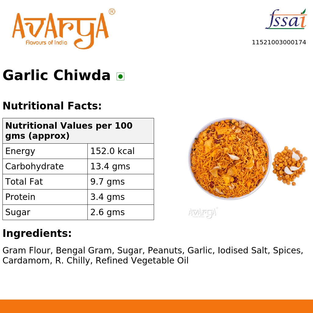 Ingredients And Nutrition Facts Of Garlic Chiwda