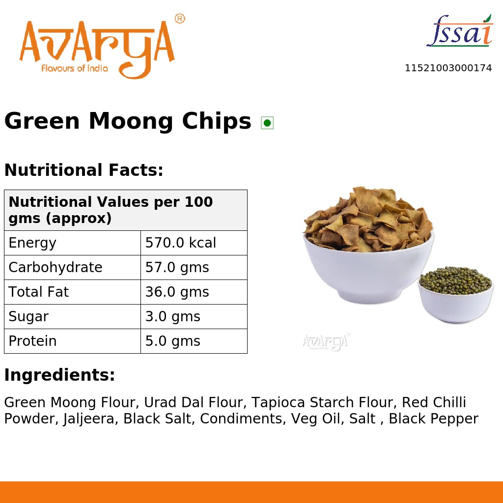 Ingredients And Nutrition Facts Of Green Moong Chips