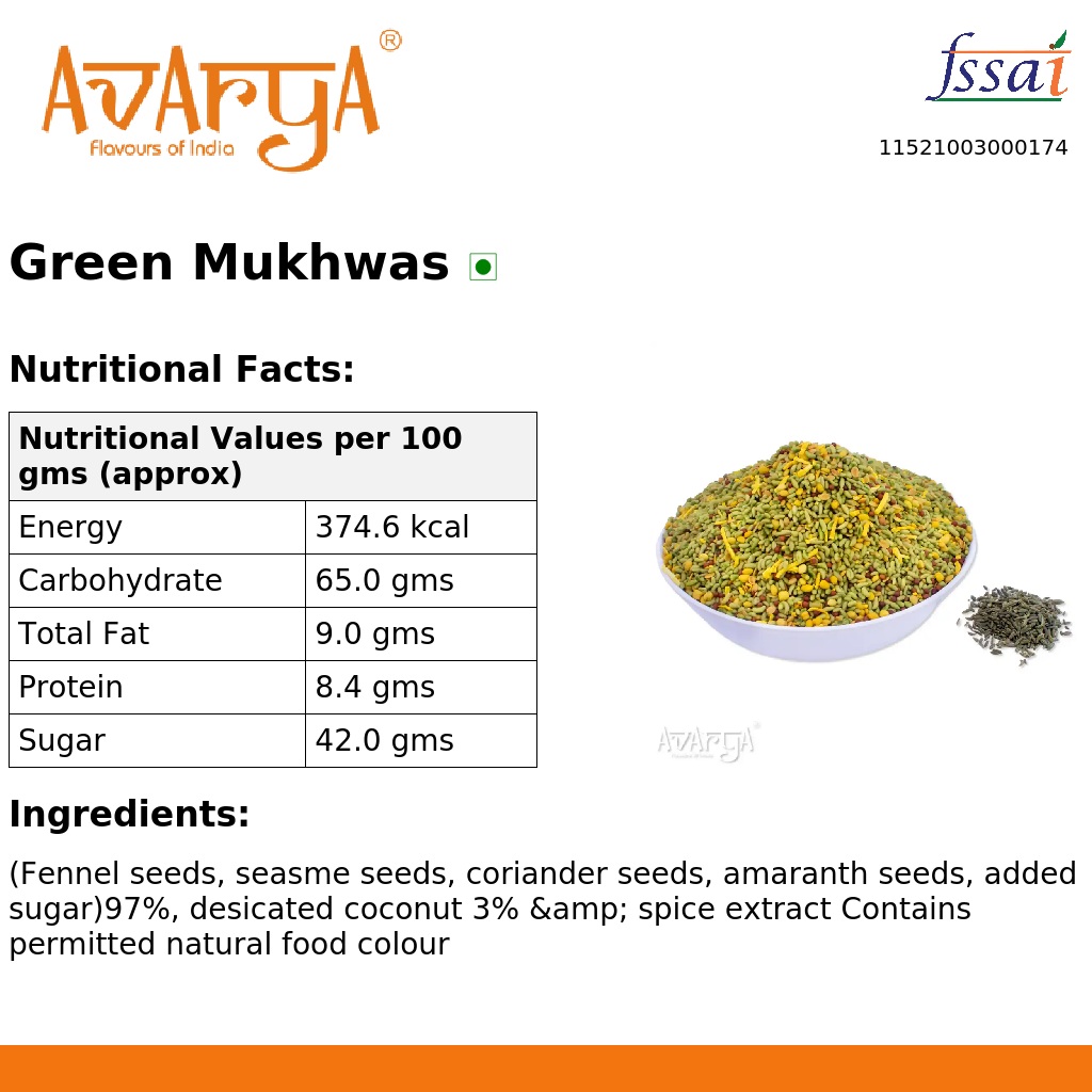 Ingredients And Nutrition Facts Of Green Mukhwas
