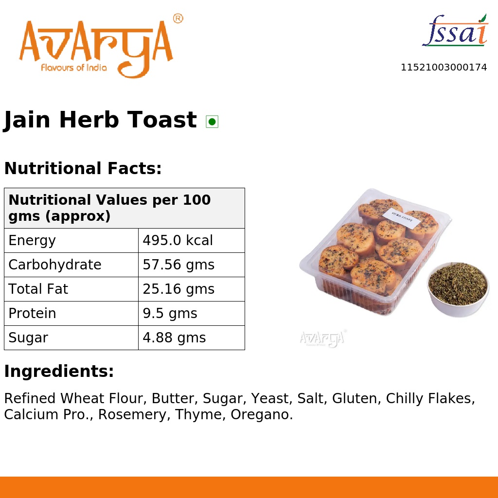 Ingredients And Nutrition Facts Of Jain Herb Toast