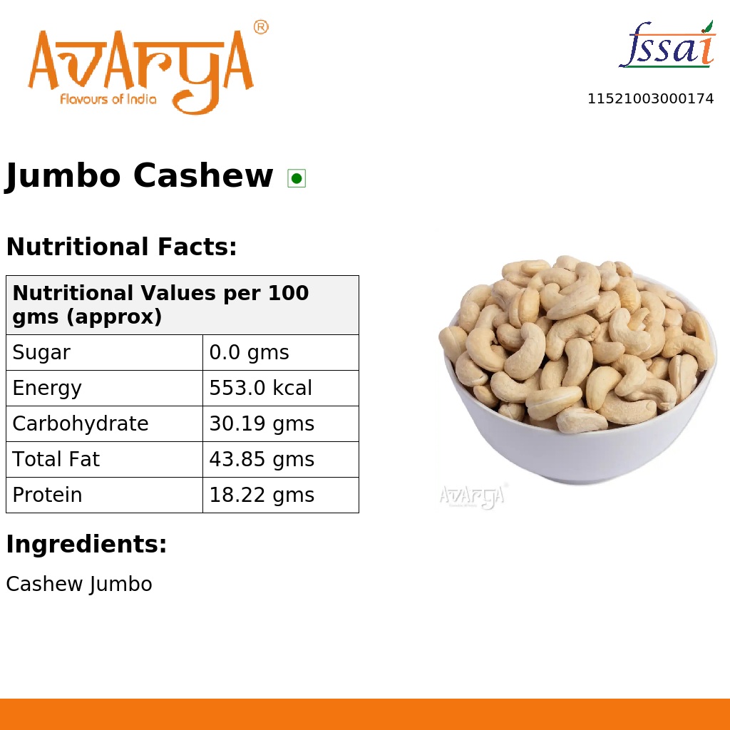 Ingredients And Nutrition Facts Of Jumbo Cashew