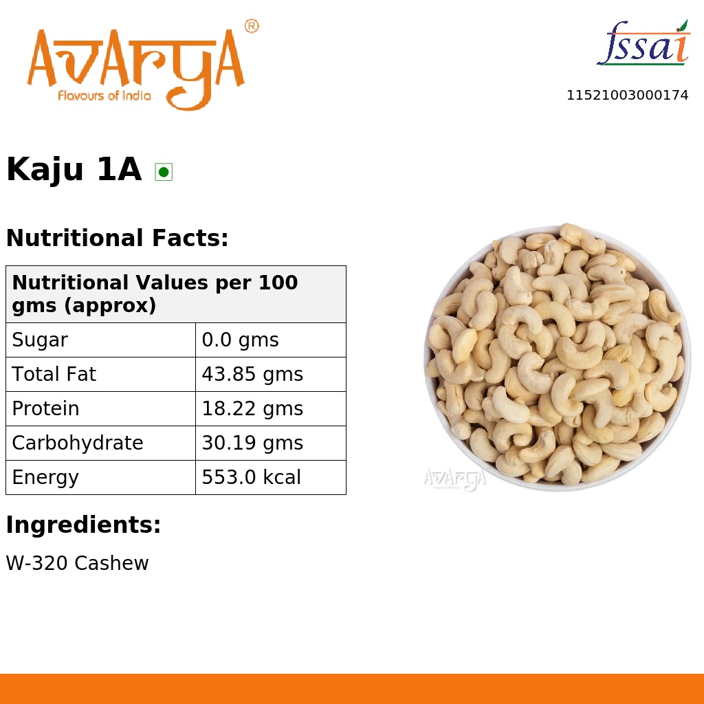 Ingredients And Nutrition Facts Of Kaju 1A