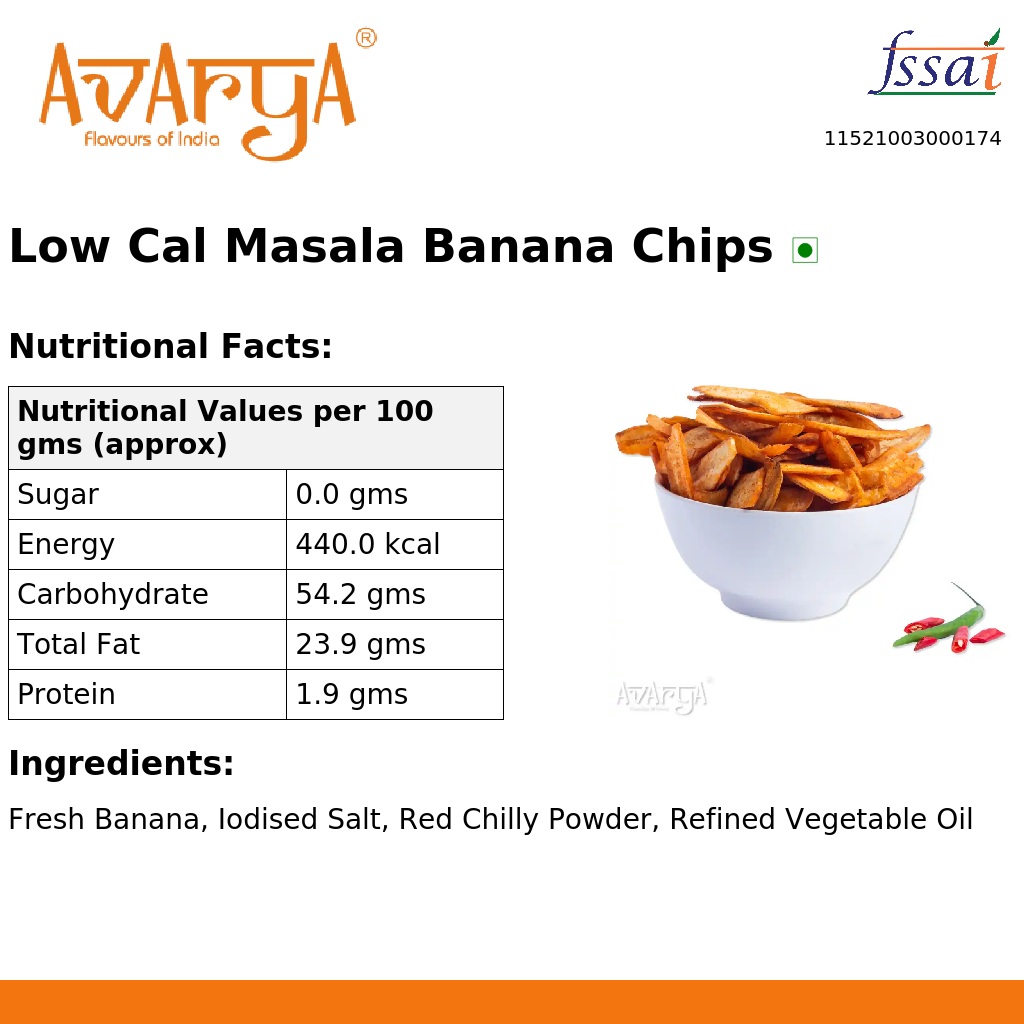 Ingredients And Nutrition Facts Of Low Cal Masala Banana Chips
