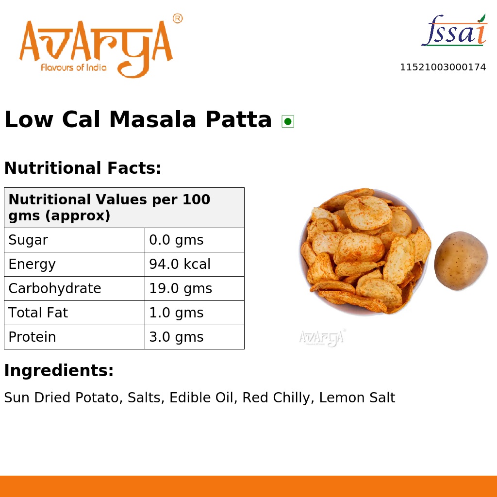 Ingredients And Nutrition Facts Of Low Cal Masala Patta