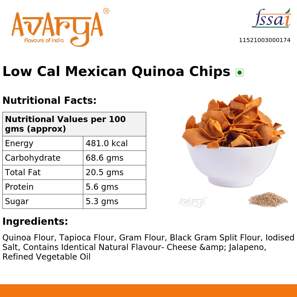 Ingredients And Nutrition Facts Of Low Cal Mexican Quinoa Chips