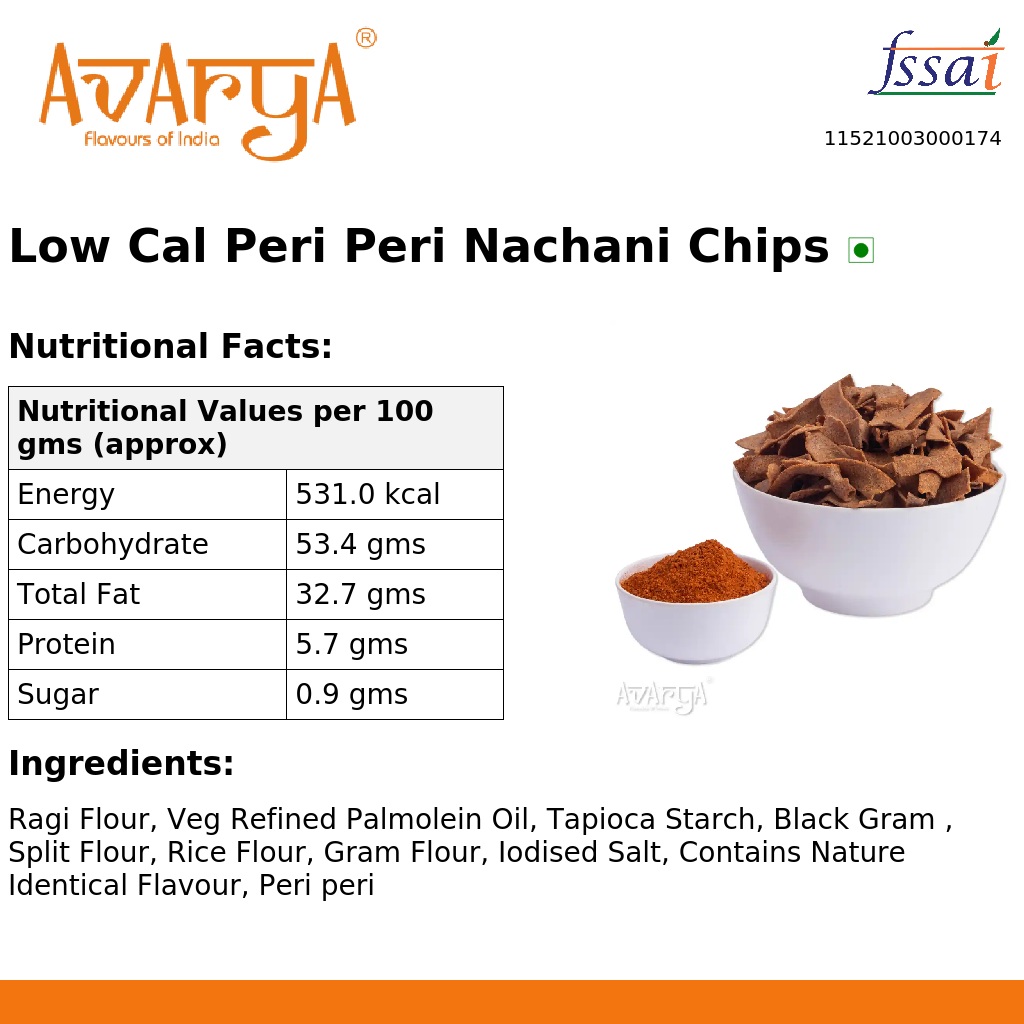 Ingredients And Nutrition Facts Of Low Cal Peri Peri Nachani Chips