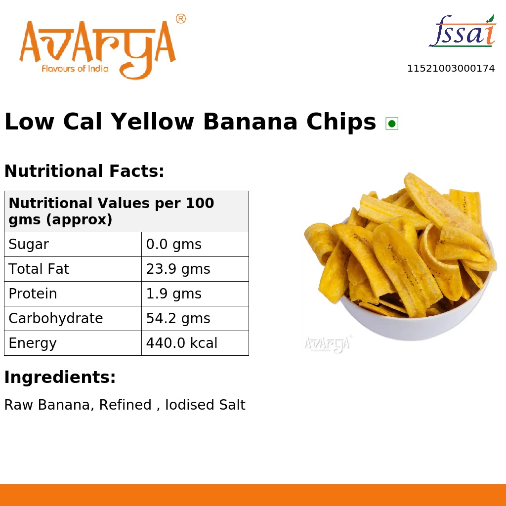 Ingredients And Nutrition Facts Of Low Cal Yellow Banana Chips
