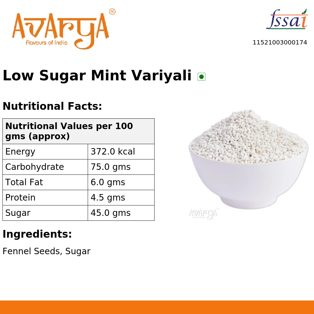 Ingredients And Nutrition Facts Of Low Sugar Mint Variyali