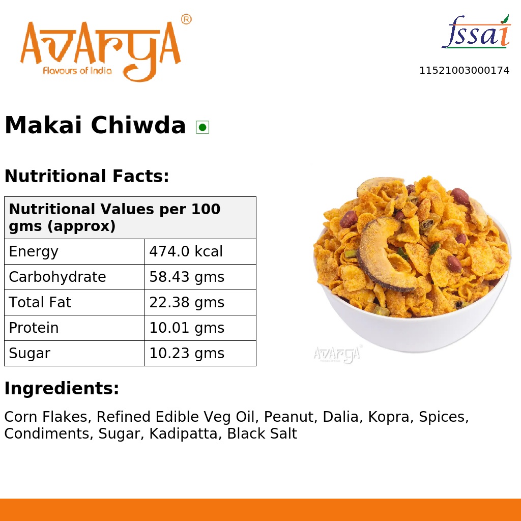 Ingredients And Nutrition Facts Of Makai Chiwda