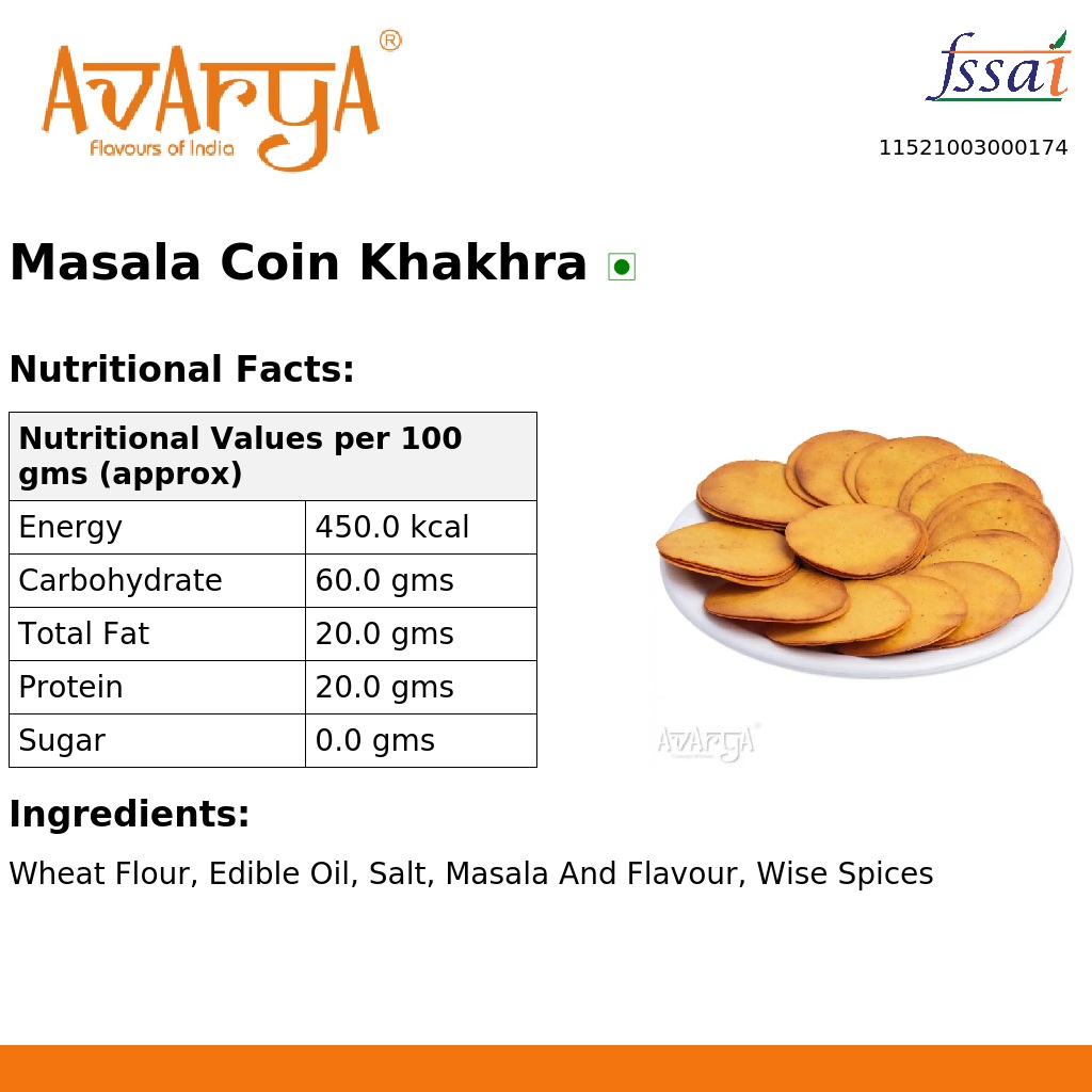 Ingredients And Nutrition Facts Of Masala Coin Khakhra