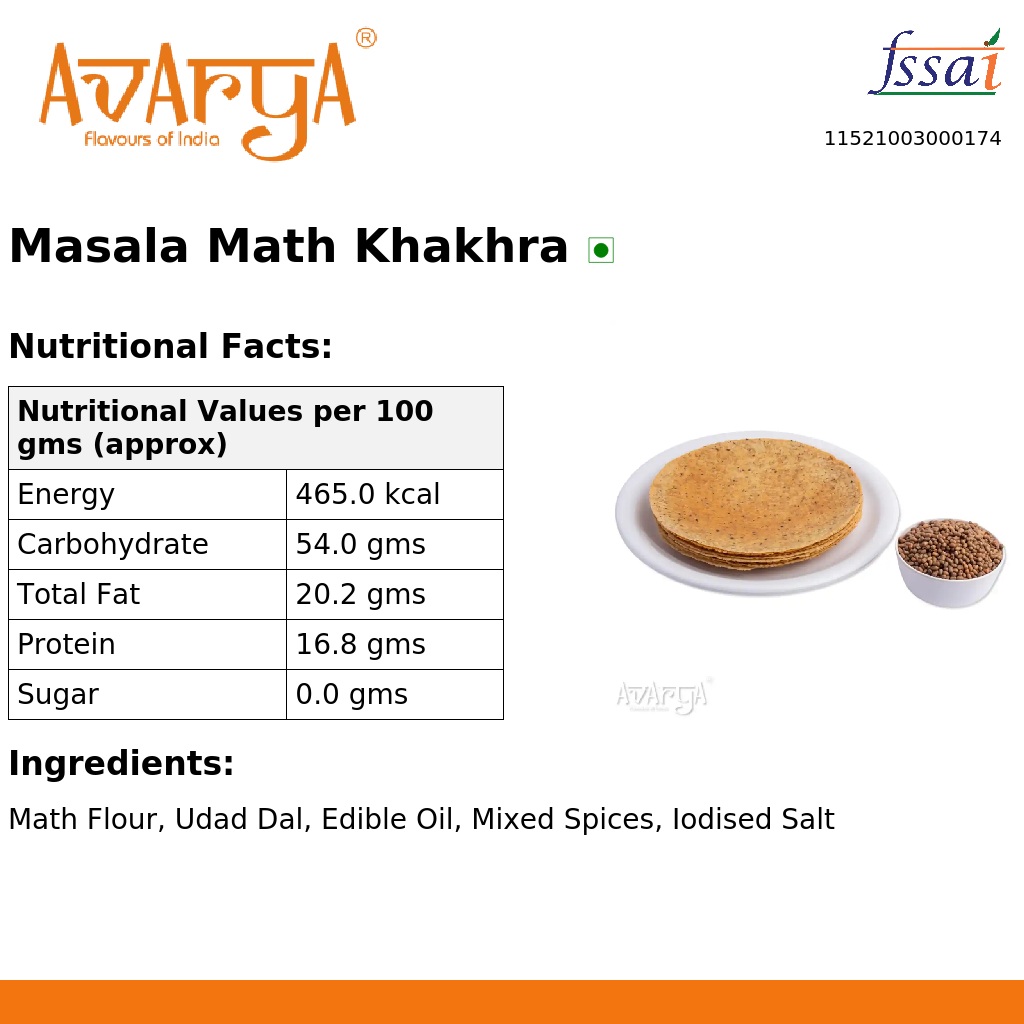 Ingredients And Nutrition Facts Of Masala Math Khakhra
