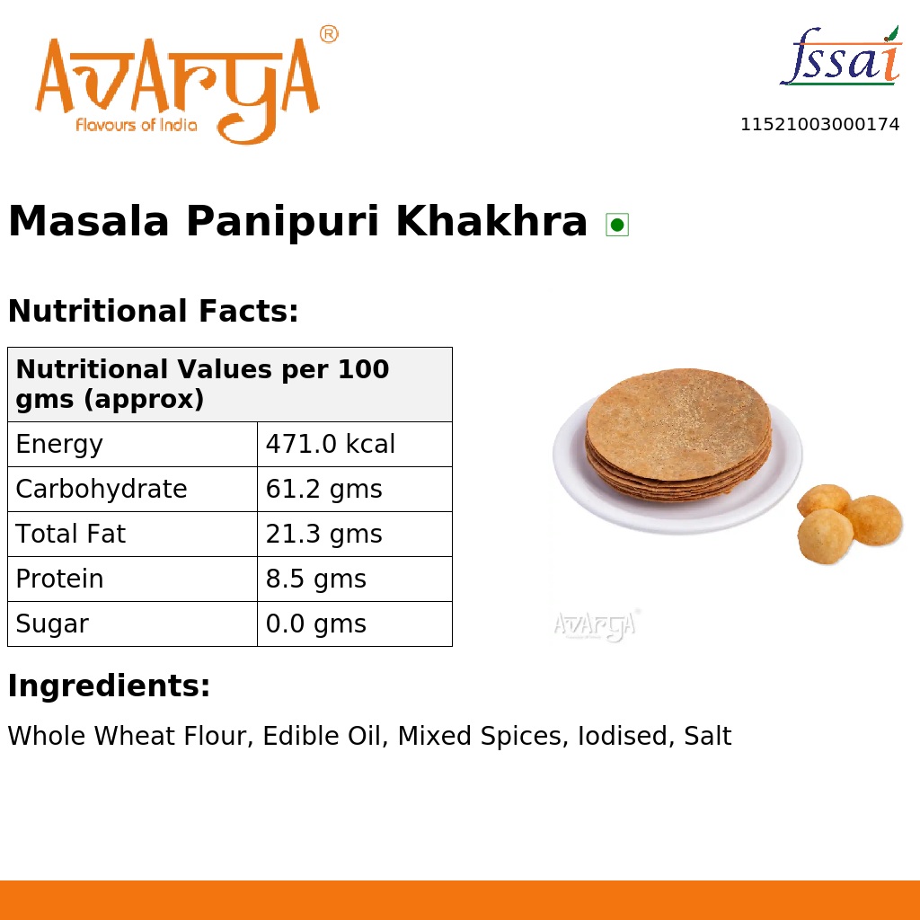 Ingredients And Nutrition Facts Of Masala Panipuri Khakhra