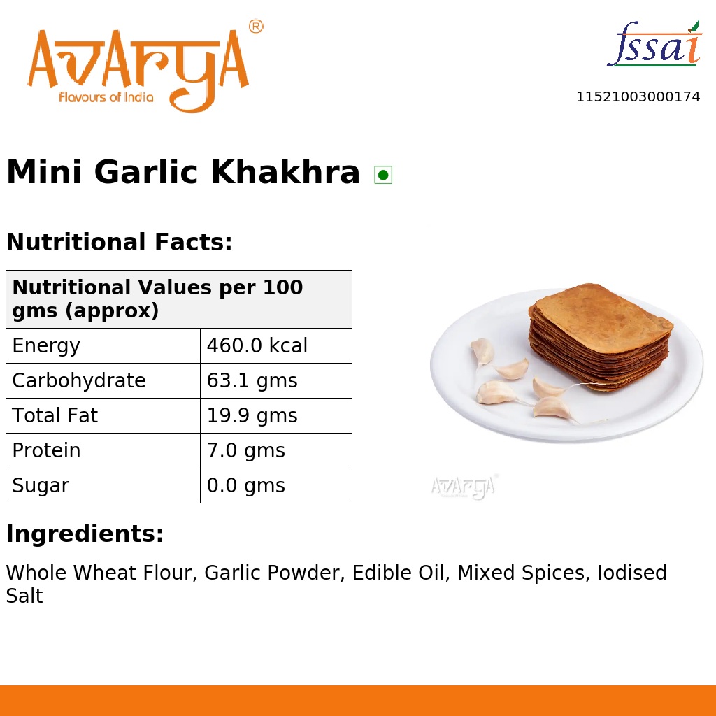 Ingredients And Nutrition Facts Of Mini Garlic Khakhra