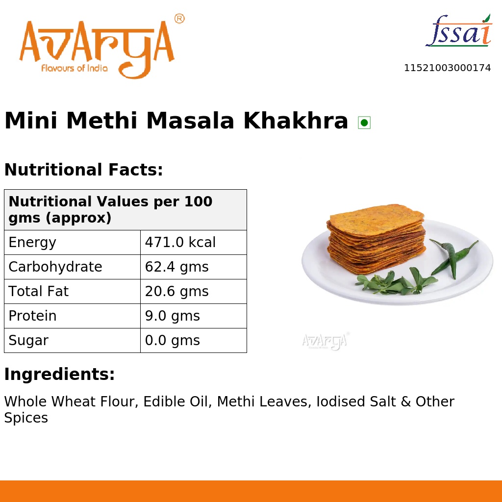 Ingredients And Nutrition Facts Of Mini Methi Masala Khakhra