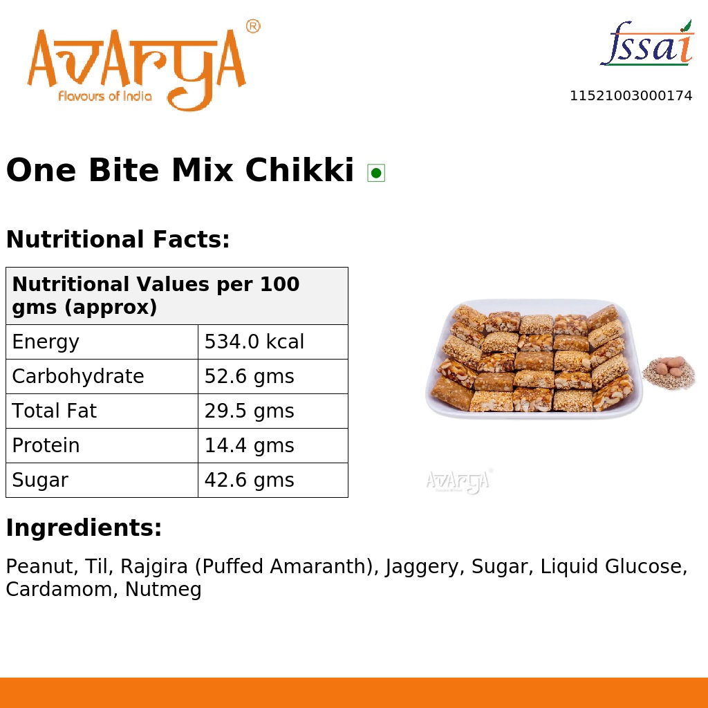 Ingredients And Nutrition Facts Of One Bite Mix Chikki