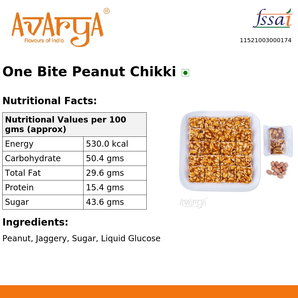 Ingredients And Nutrition Facts Of One Bite Peanut Chikki