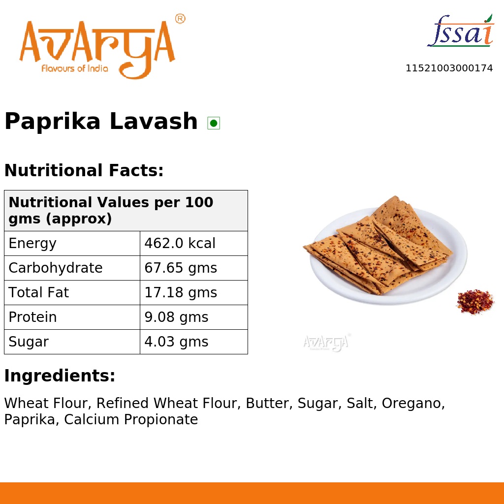 Ingredients And Nutrition Facts Of Paprika Lavash