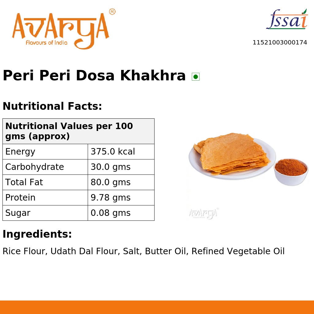 Ingredients And Nutrition Facts Of Peri Peri Dosa Khakhra