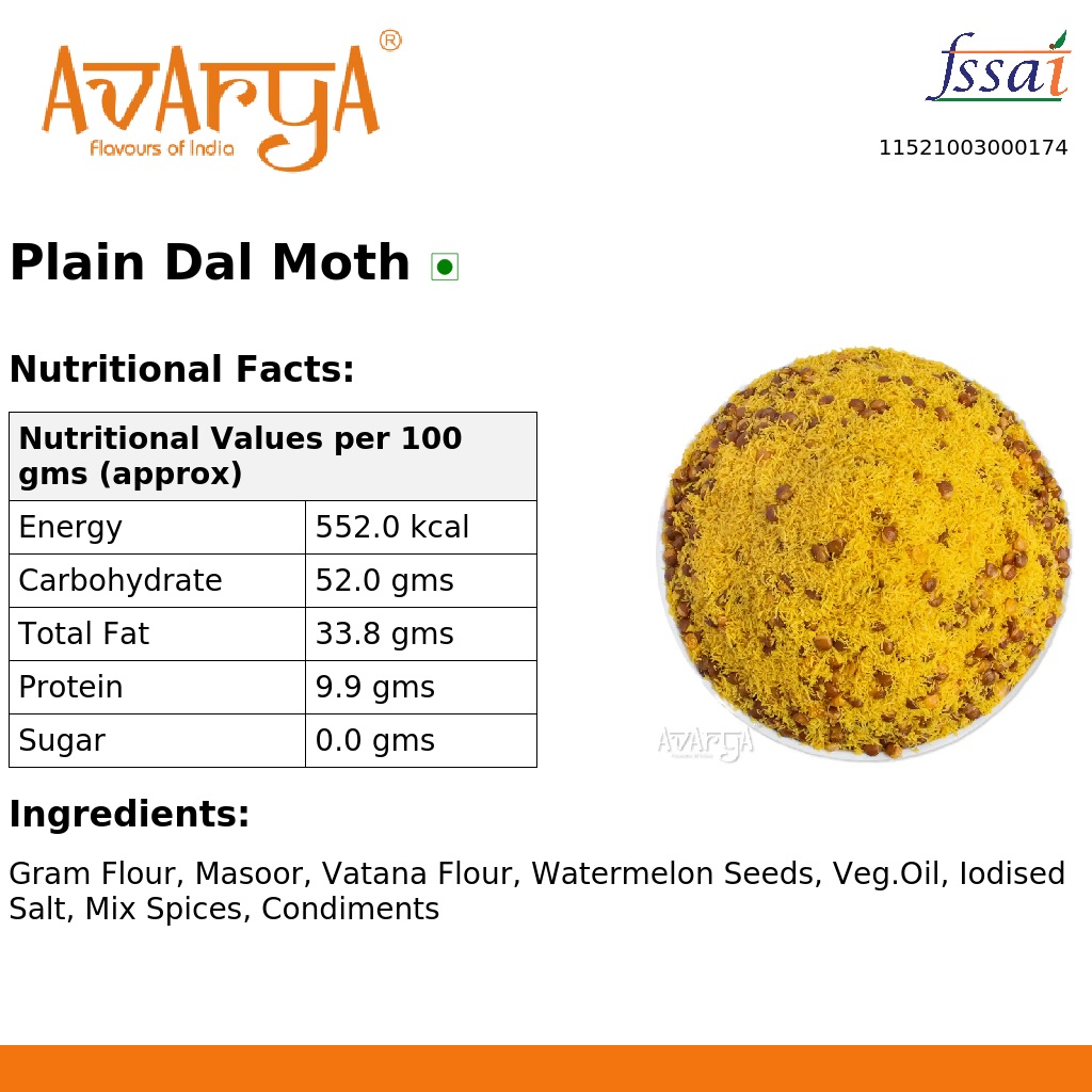 Ingredients And Nutrition Facts Of Plain Dal Moth