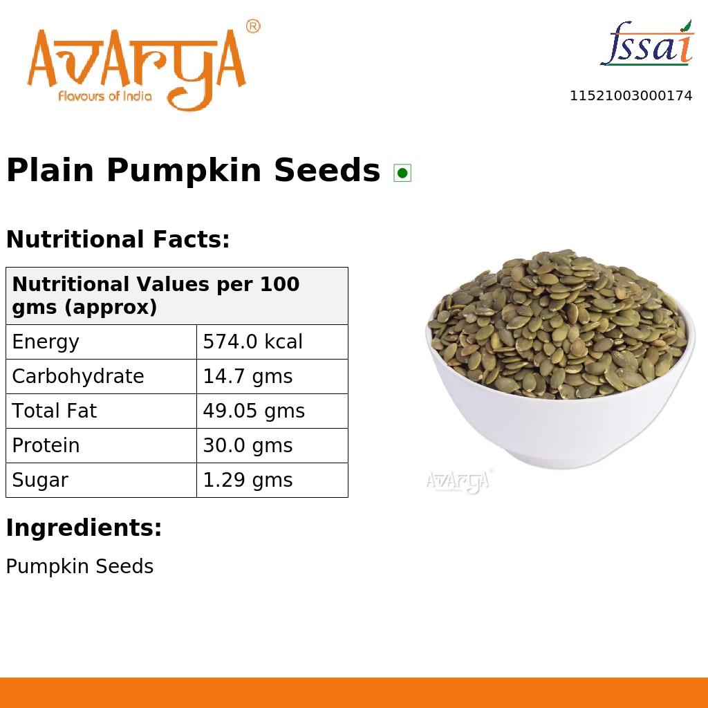 Ingredients And Nutrition Facts Of Plain Pumpkin Seeds