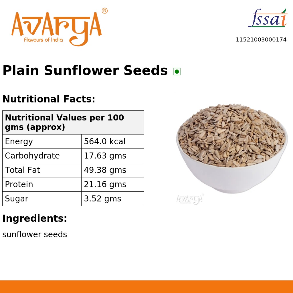 Ingredients And Nutrition Facts Of Plain Sunflower Seeds