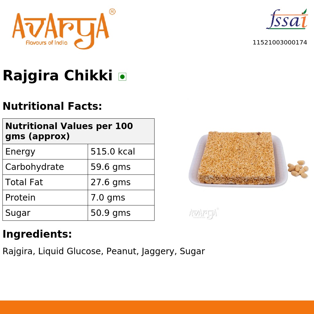 Ingredients And Nutrition Facts Of Rajgira Chikki