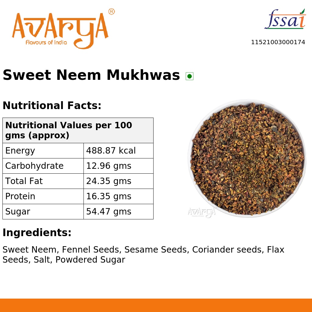 Ingredients And Nutrition Facts Of Sweet Neem Mukhwas