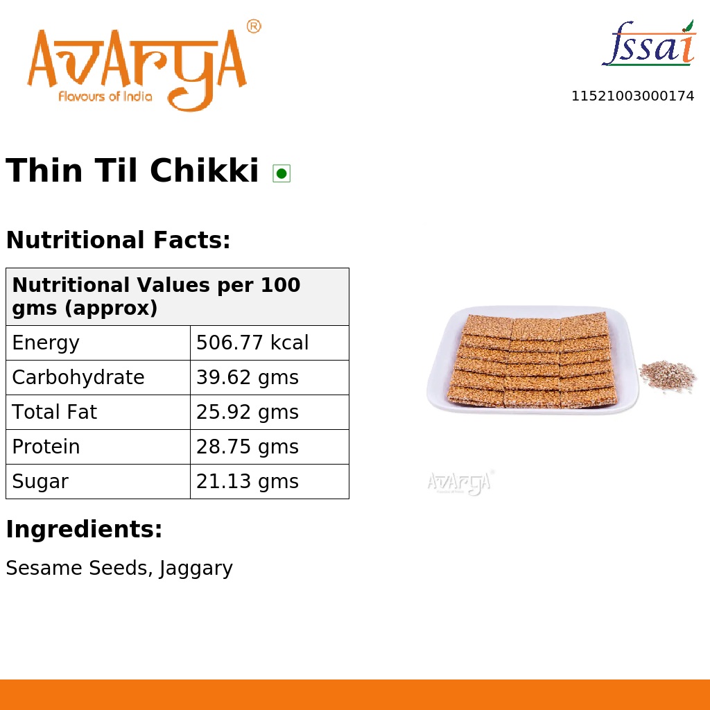 Ingredients And Nutrition Facts Of Thin Til Chikki