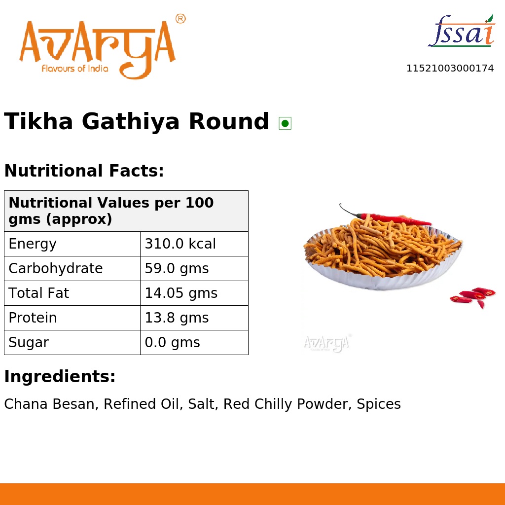 Ingredients And Nutrition Facts Of Tikha Gathiya Round