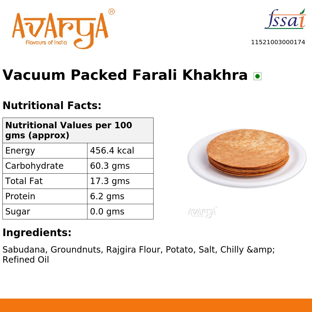 Ingredients And Nutrition Facts Of Vacuum Packed Farali Khakhra