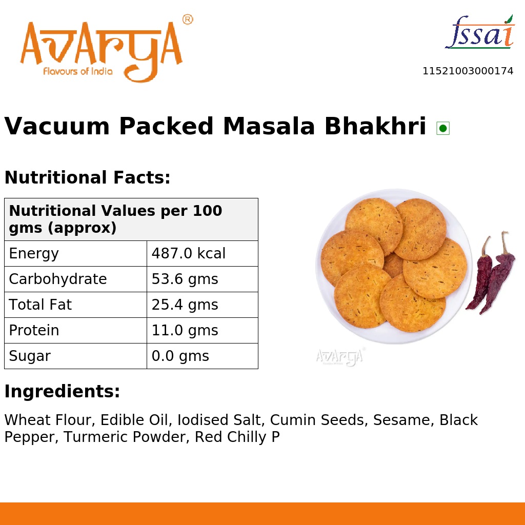 Ingredients And Nutrition Facts Of Vacuum Packed Masala Bhakhri
