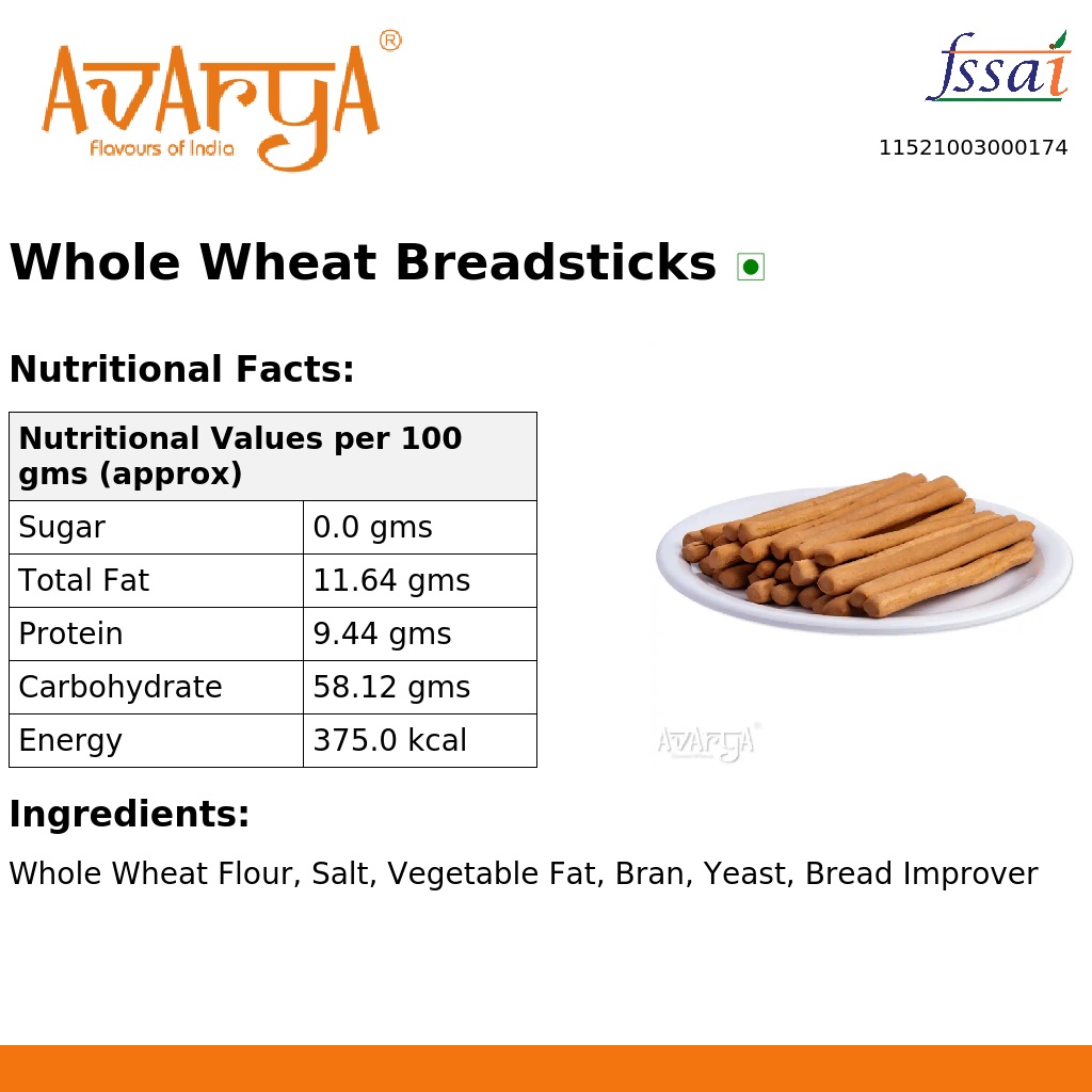Ingredients And Nutrition Facts Of Whole Wheat Breadsticks